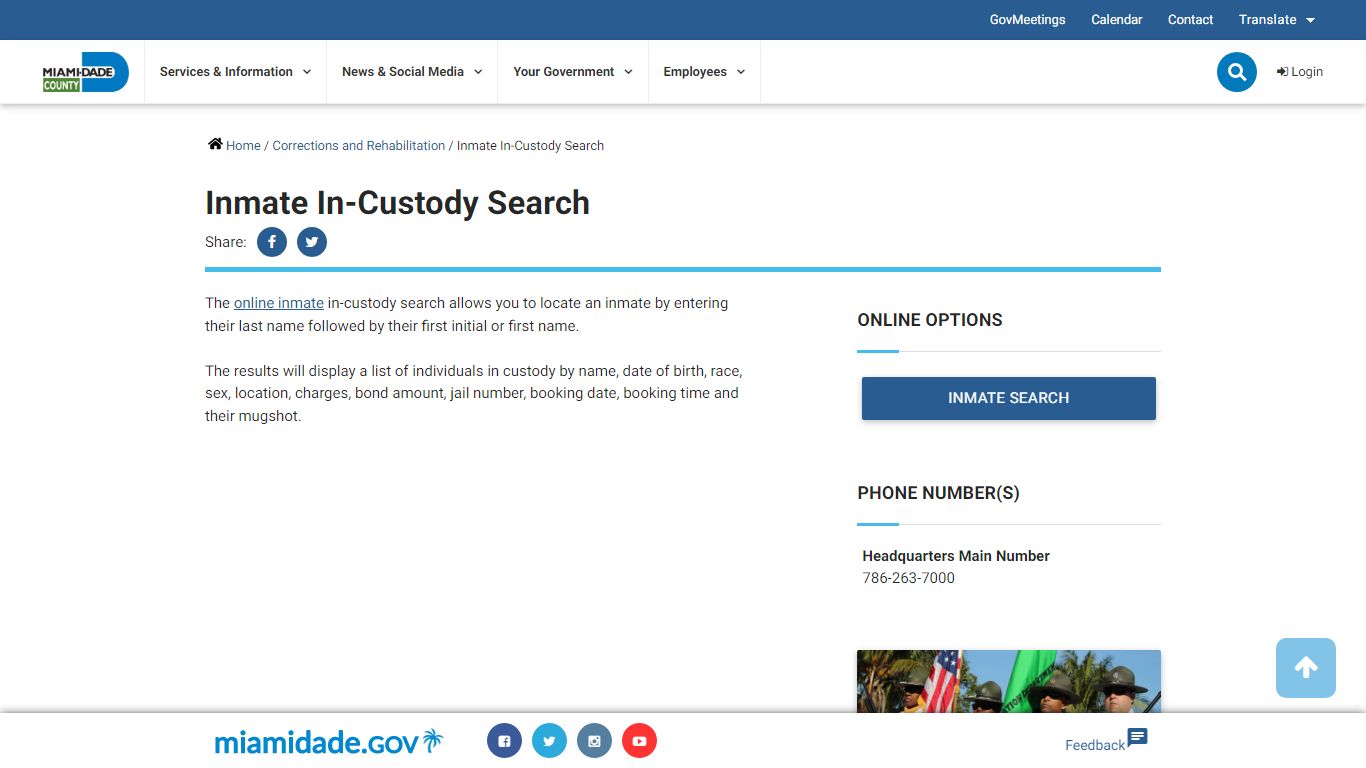 Inmate In-Custody Search - Miami-Dade County