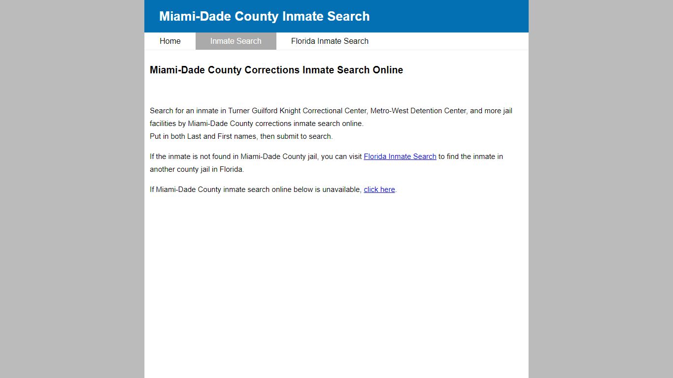 Miami-Dade County Corrections Inmate Search Online