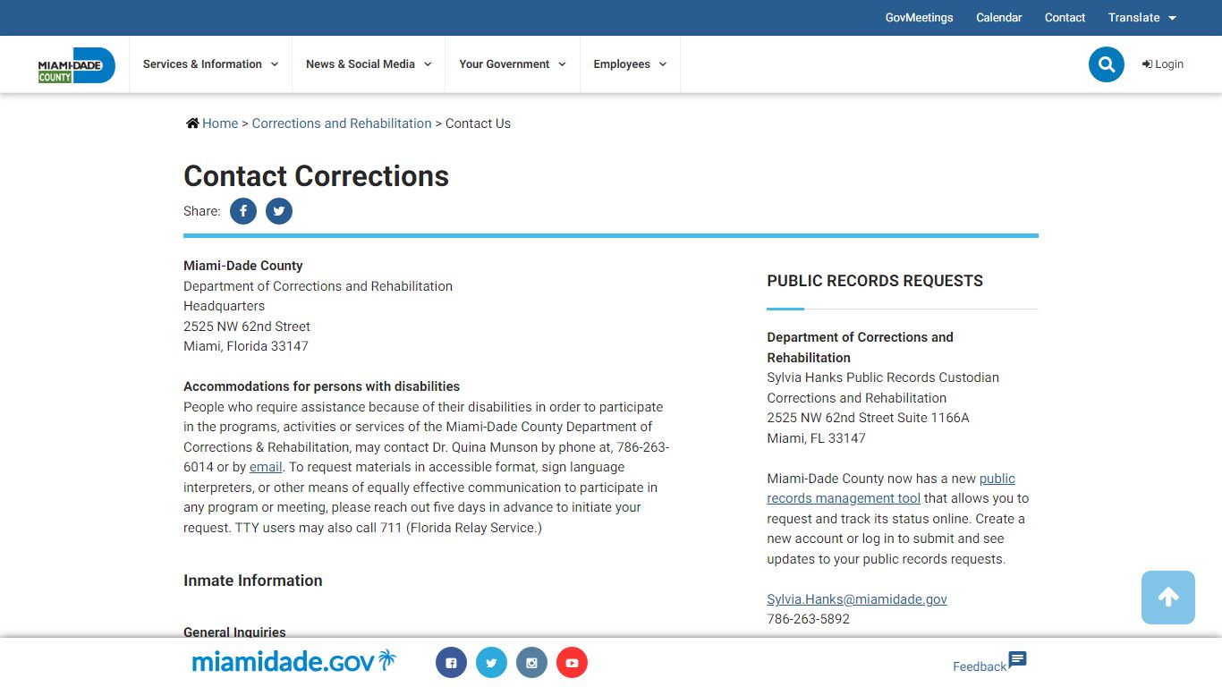 Contact Corrections - Miami-Dade County, Florida