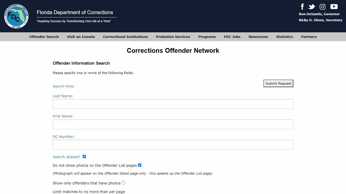 Offender Information Search - Florida Department of Corrections